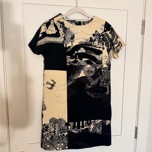 Chloe Black and Cream Graphic Patchwork Mini Dress